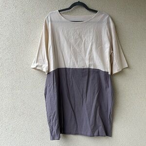 Two-Toned Cream & Grey Cotton Sac Dress